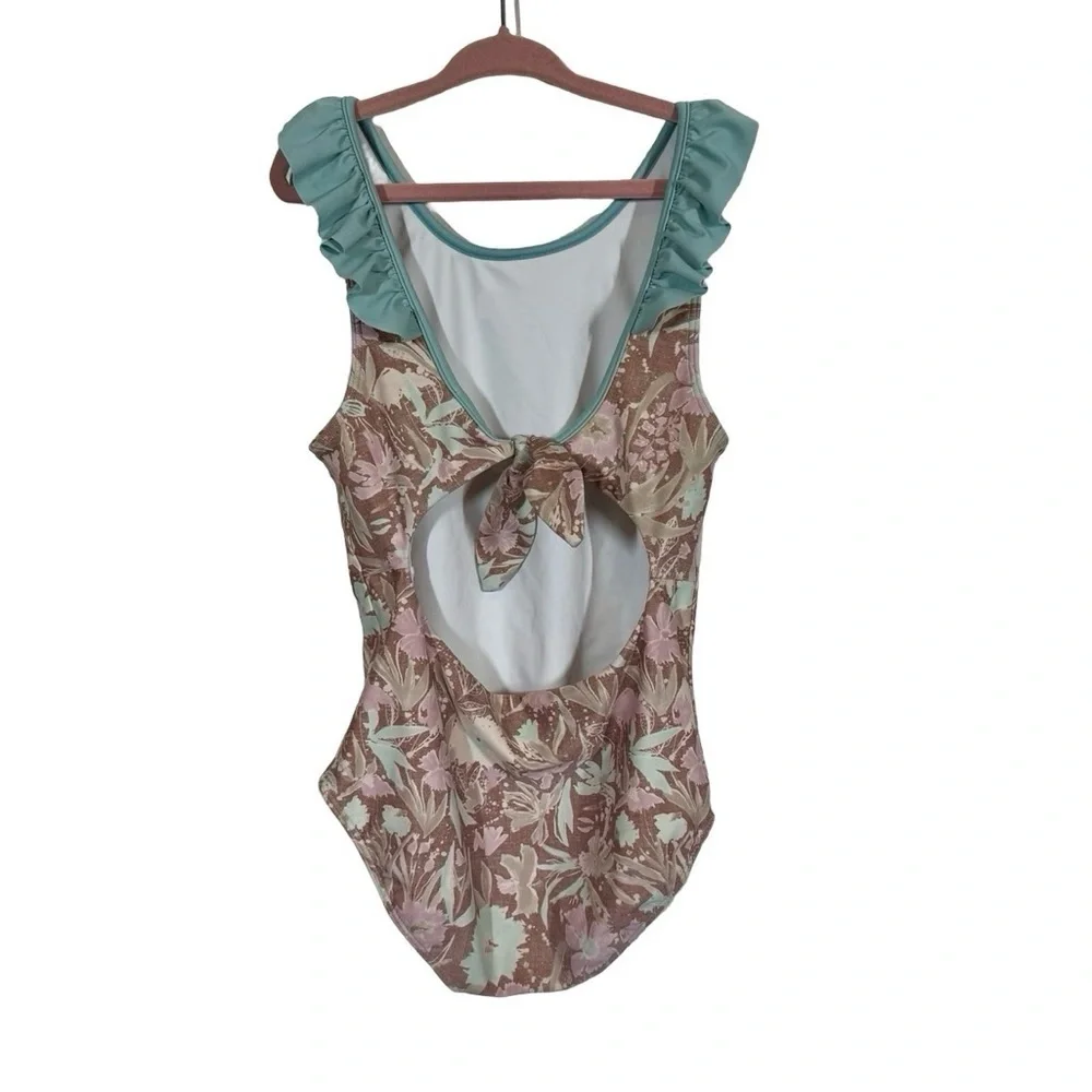 Girls Floral Ruffle One-Piece Swimsuit - Mint & Blush